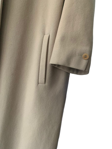Four Seasons cashmere wool tan beige button up long line overcoat jacket - Picture 3 of 6